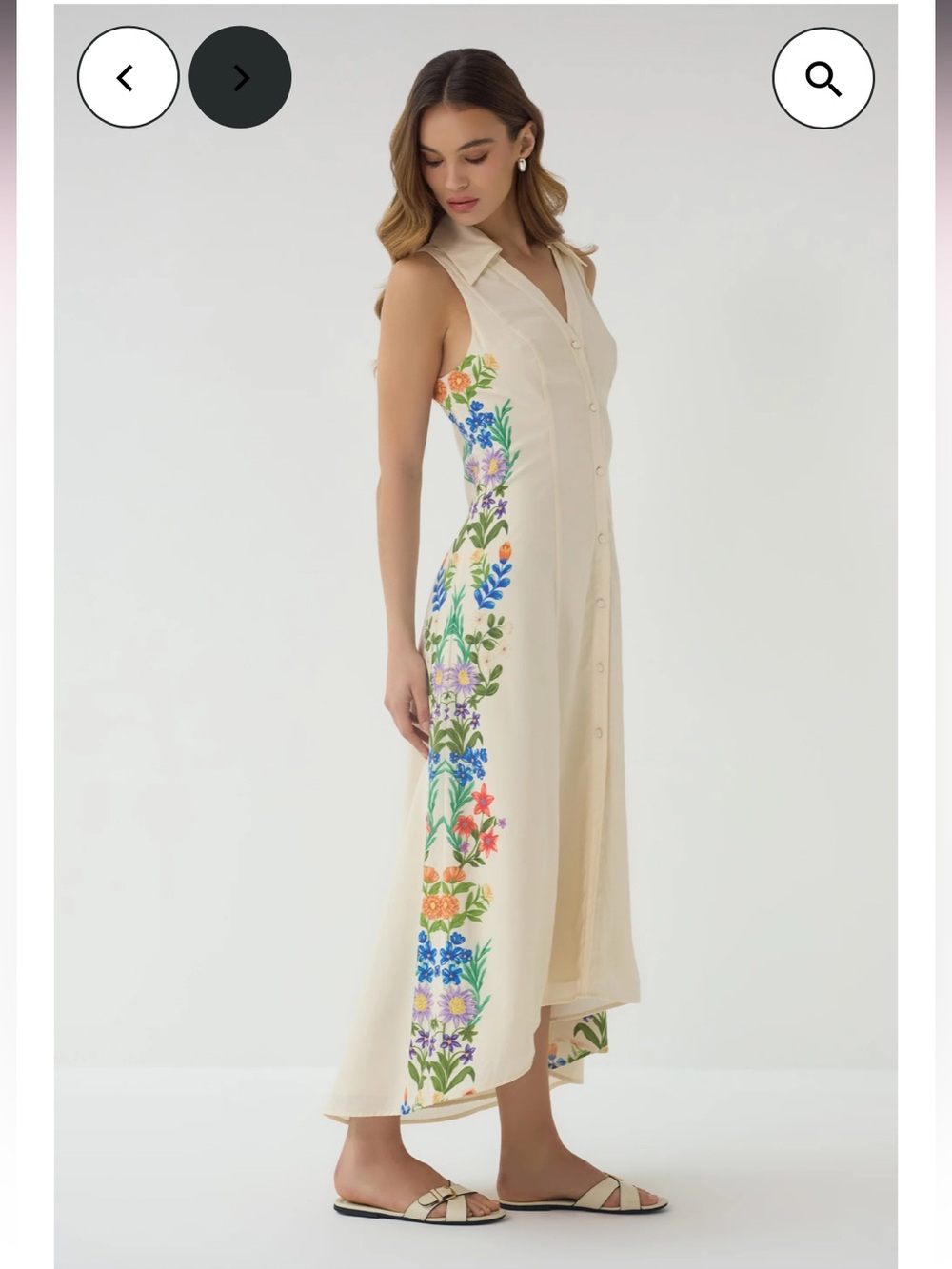 hutch florantina cream floral print poplin button front midi dress size small - Picture 4 of 12
